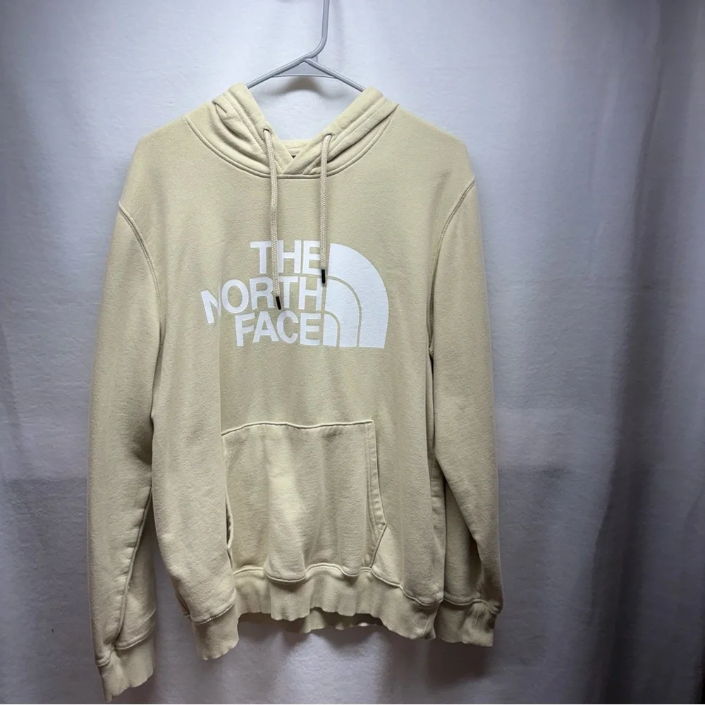 North Face Hoodie Mens L Sand Pullover Hooded Sweatshirt Spell Out Logo Outdoor‎